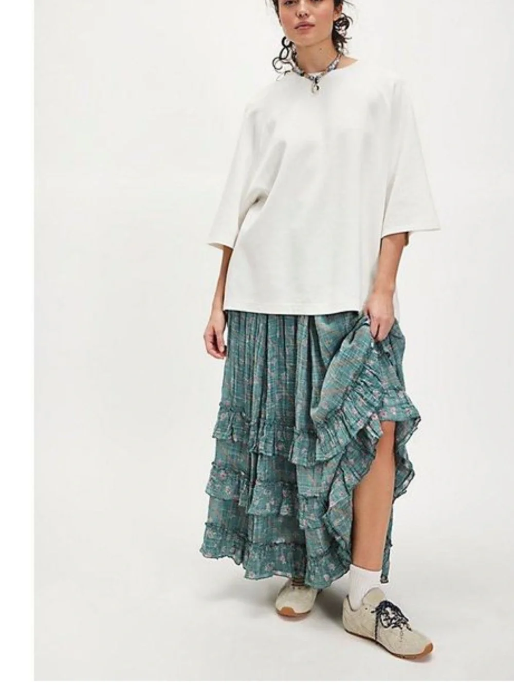 Free People FP One Brynn Tiered Ruffles Printed Maxi Skirt S
